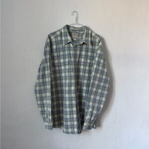 LL Bean Traditional Fit Blue Green Plaid Two Pocket Work Shirt Men’s Extra Large